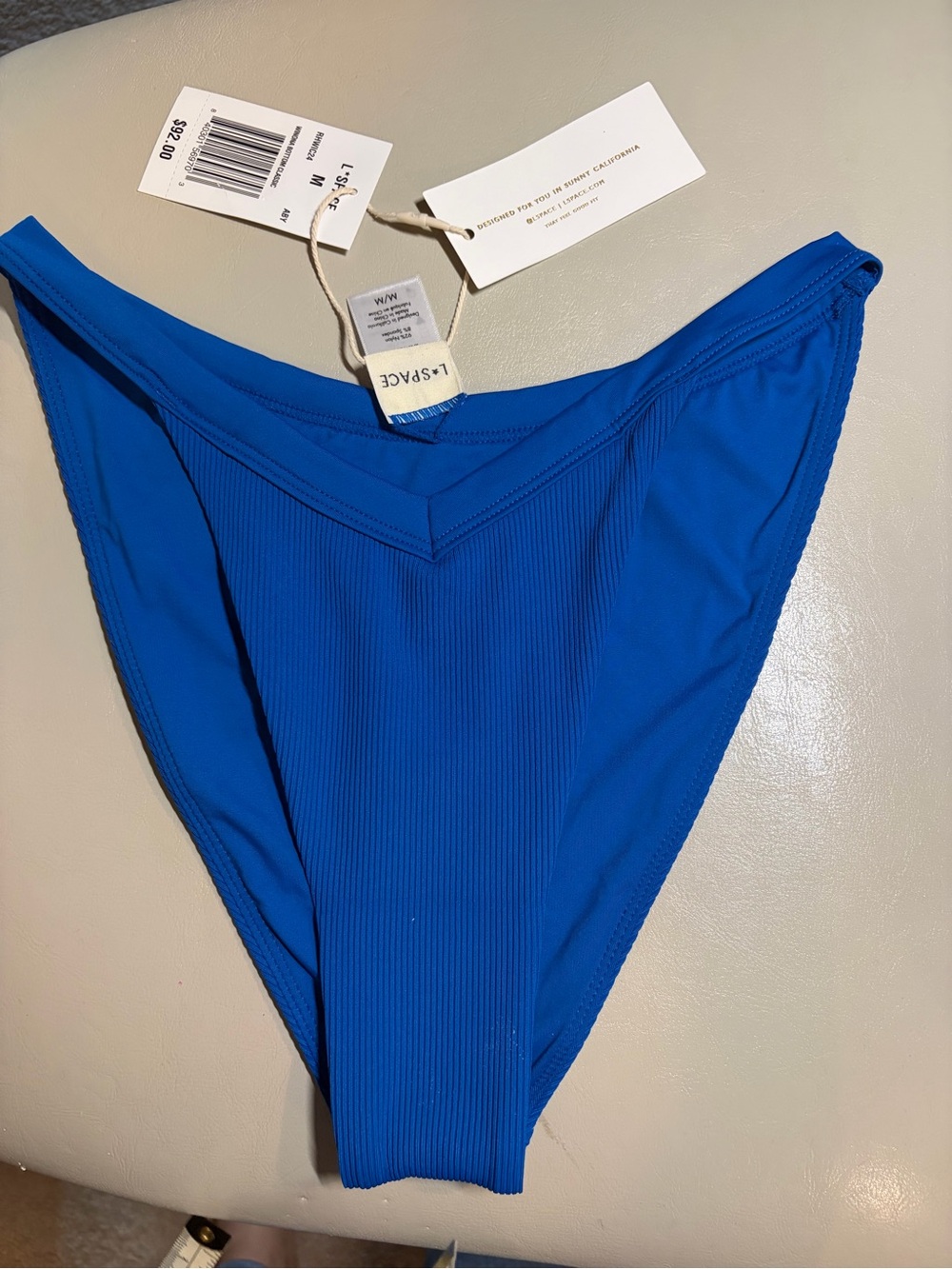 l*space Vibrant Blue Ribbed High-Cut Bikini Bottom size Medium
